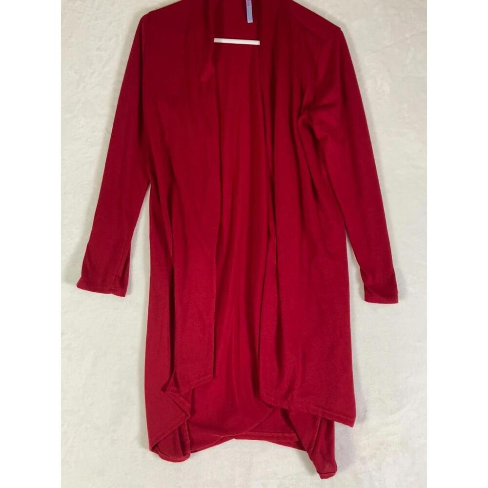 Azules Women Blouse Cover Wrap Red Surplice Draped Poly/Span/Rayon Blend Large
